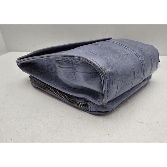 American Leather Co. Kansas Crossbody Bag Croc Embossed Leather Purse Blue - Picture 7 of 11